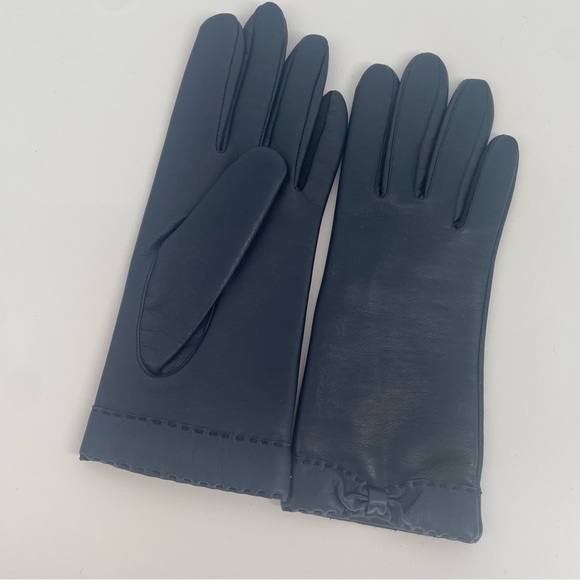 $2FOR$30 Vintage Navy Blue Thick Leather Gloves With Satin Lining - Picture 7 of 12